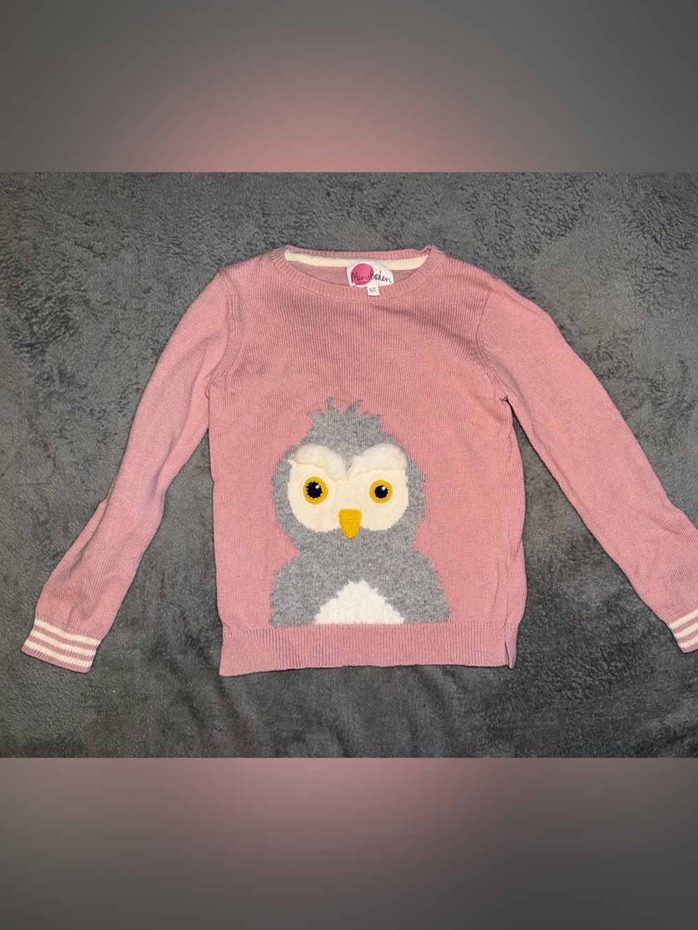 MINI BODEN PINK OWL SWEATER GIRLS SIZE 6 -7 Years